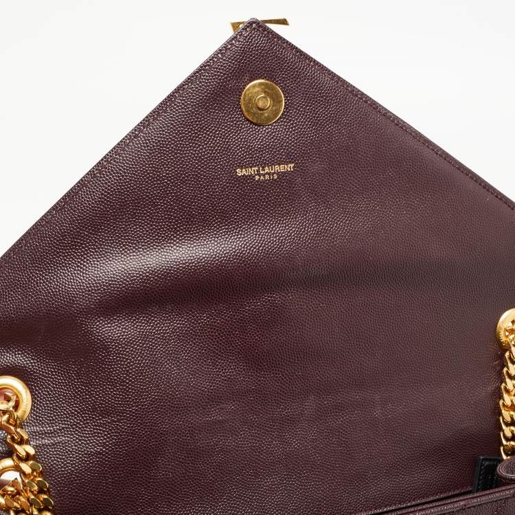 Pre Owned Saint Laurent Burgundy Matelassé Leather Large Monogram Envelope Shoulder Bag