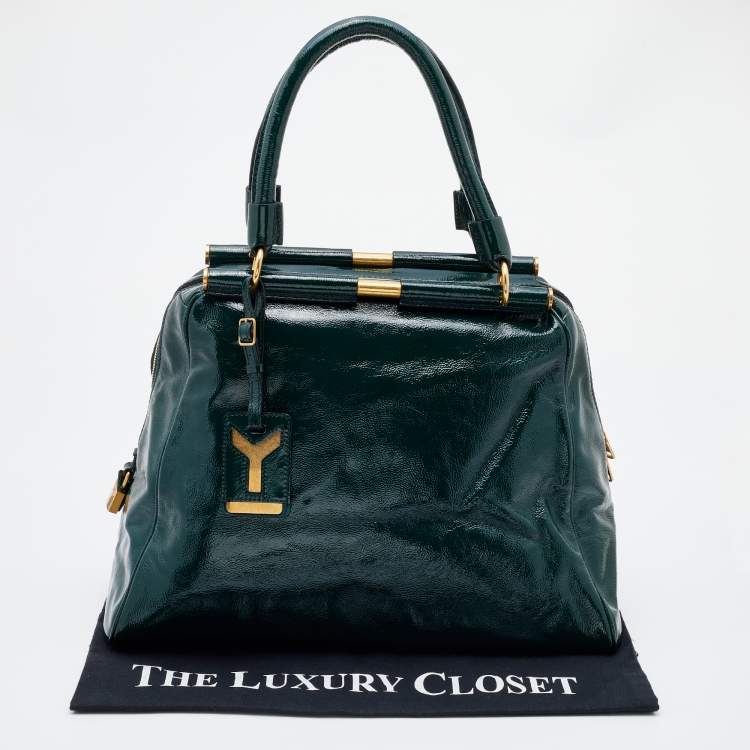Pre Owned Saint Laurent Green Patent Leather Medium Majorelle Satchel