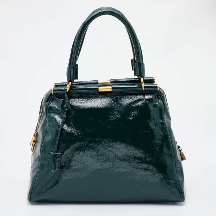 Pre Owned Saint Laurent Green Patent Leather Medium Majorelle Satchel