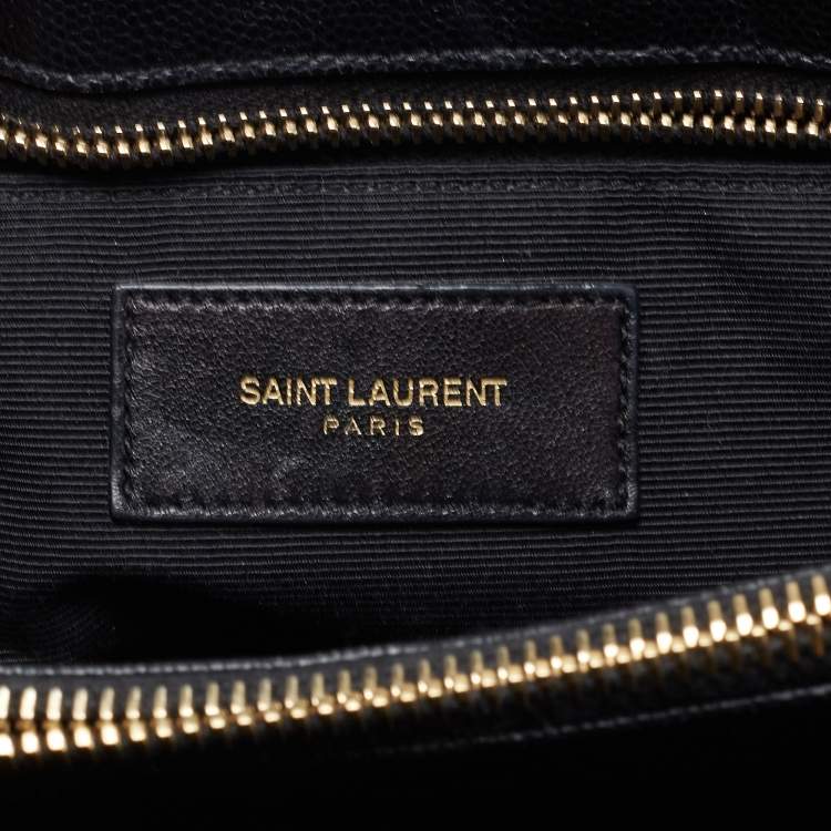 Pre Owned Saint Laurent Black Chevron Leather Monogram Chain Cassandre Tote