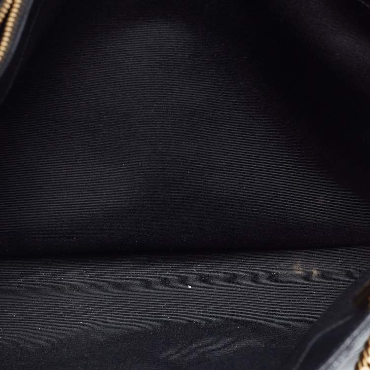 Pre Owned Saint Laurent Black Chevron Leather Monogram Chain Cassandre Tote