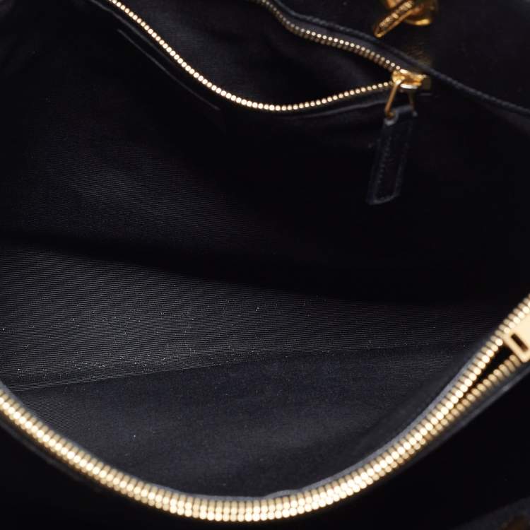 Pre Owned Saint Laurent Black Chevron Leather Monogram Chain Cassandre Tote