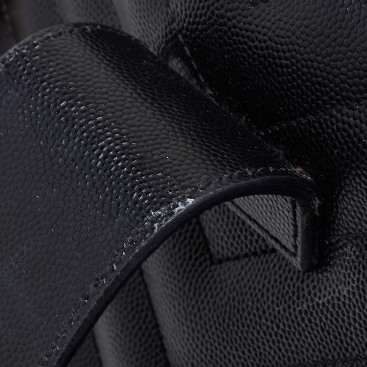 Pre Owned Saint Laurent Black Chevron Leather Monogram Chain Cassandre Tote