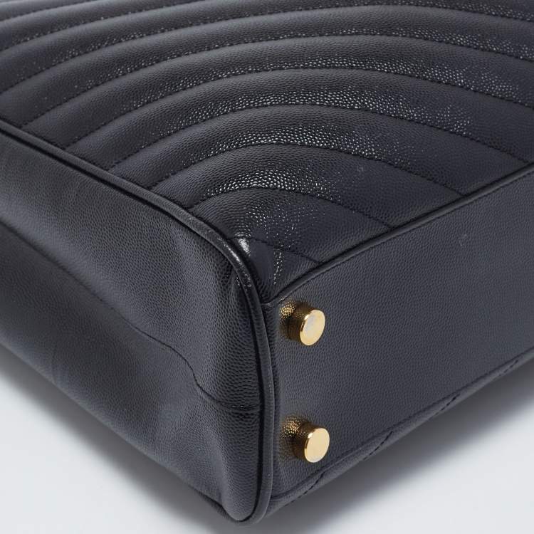 Pre Owned Saint Laurent Black Chevron Leather Monogram Chain Cassandre Tote