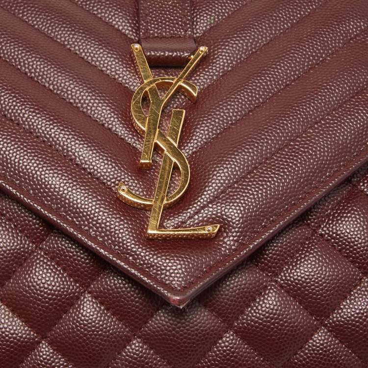 Pre Owned Saint Laurent Medium Burgundy Mix Matelasse Leather Medium Envelope Chain Bag