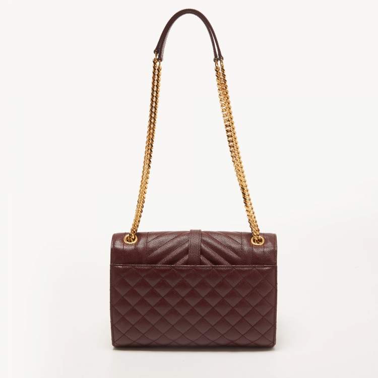 Pre Owned Saint Laurent Medium Burgundy Mix Matelasse Leather Medium Envelope Chain Bag