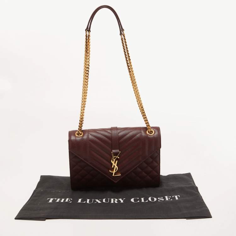 Pre Owned Saint Laurent Medium Burgundy Mix Matelasse Leather Medium Envelope Chain Bag