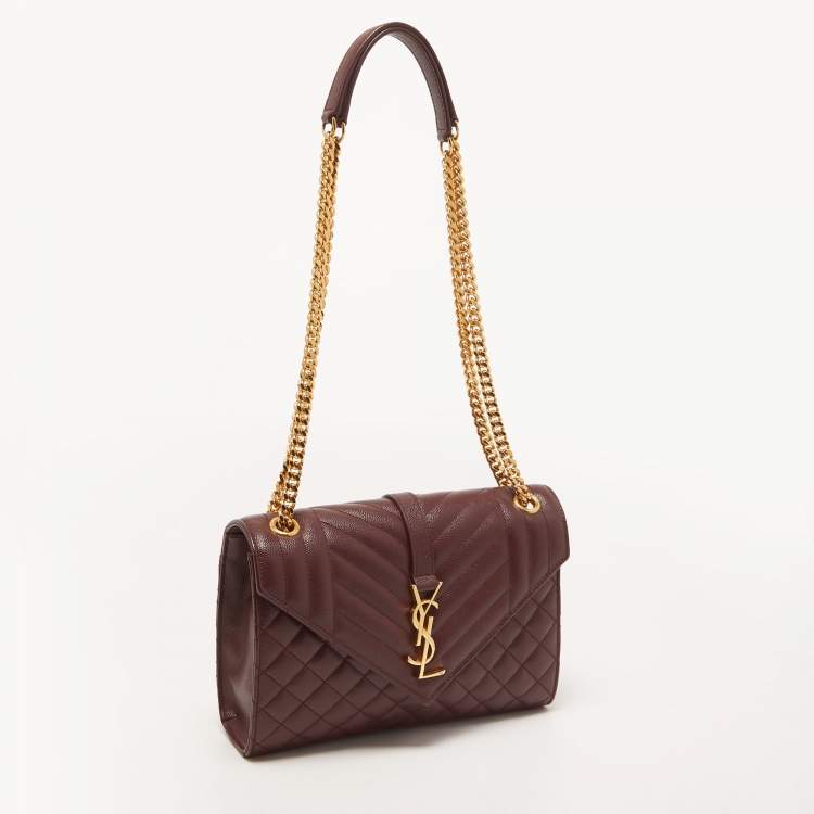 Pre Owned Saint Laurent Medium Burgundy Mix Matelasse Leather Medium Envelope Chain Bag