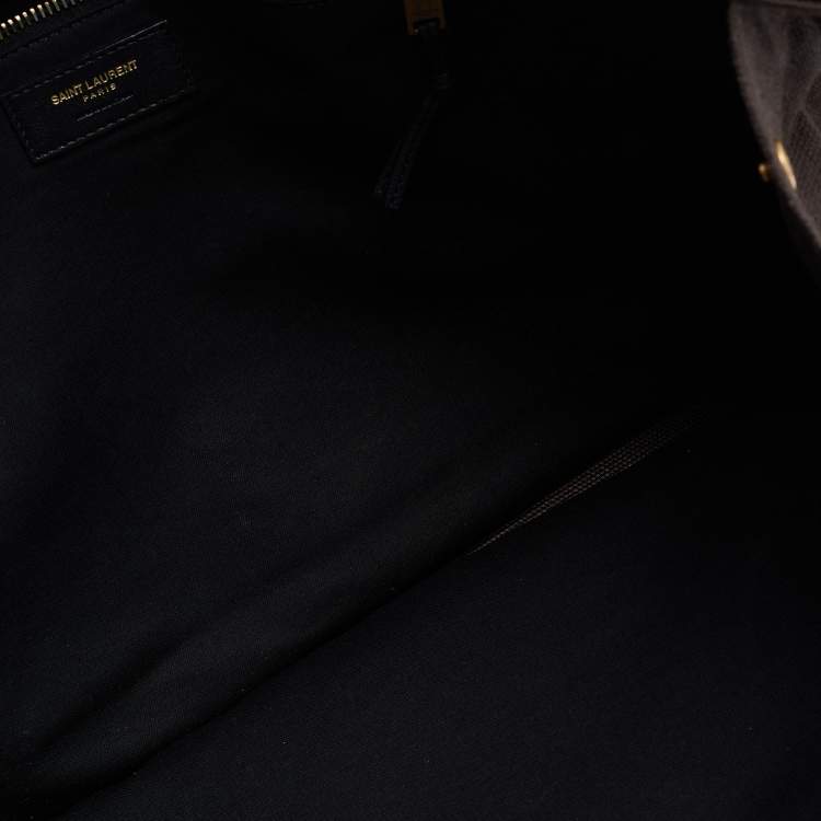 Pre Owned Saint Laurent Tri Color Linen and Leather Rive Gauche Shopper Tote 