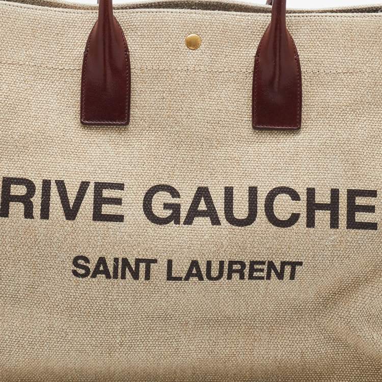 Pre Owned Saint Laurent Tri Color Linen and Leather Rive Gauche Shopper Tote 