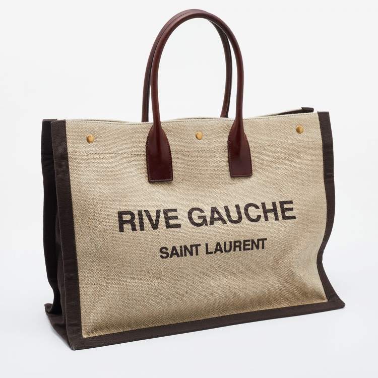 Pre Owned Saint Laurent Tri Color Linen and Leather Rive Gauche Shopper Tote 