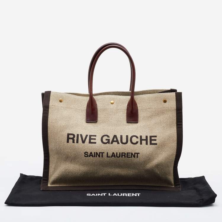 Pre Owned Saint Laurent Tri Color Linen and Leather Rive Gauche Shopper Tote 