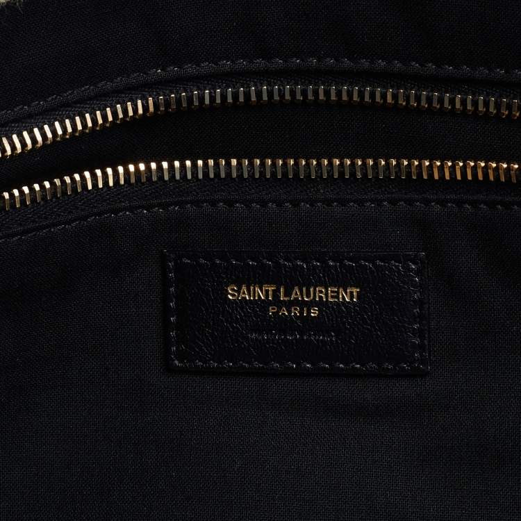 Pre Owned Saint Laurent Tri Color Linen and Leather Rive Gauche Shopper Tote 