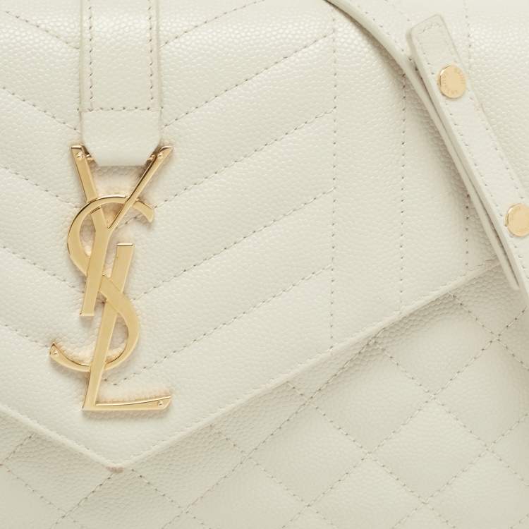 Pre Owned Saint Laurent White Mix Matelassé Leather Monogram Flap Chain Clutch