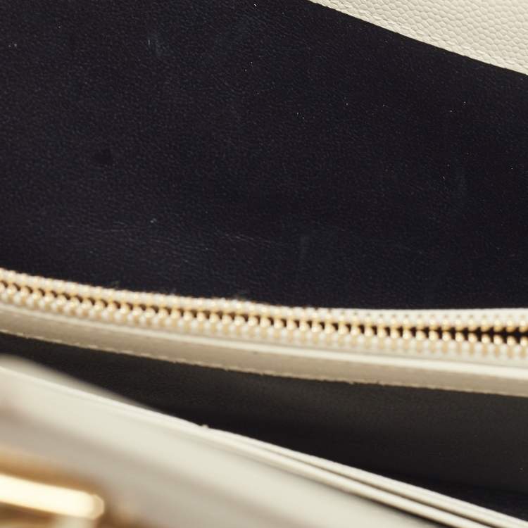Pre Owned Saint Laurent White Mix Matelassé Leather Monogram Flap Chain Clutch