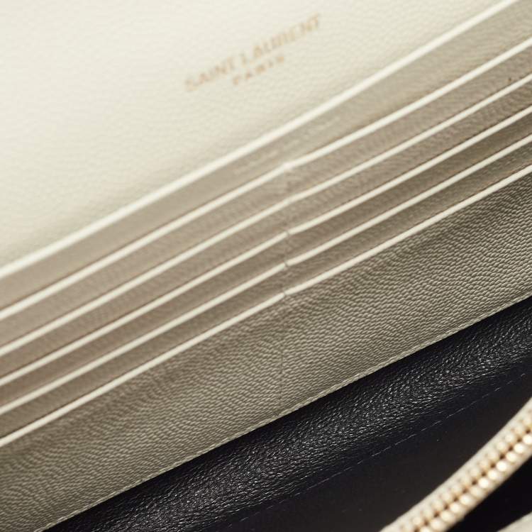 Pre Owned Saint Laurent White Mix Matelassé Leather Monogram Flap Chain Clutch