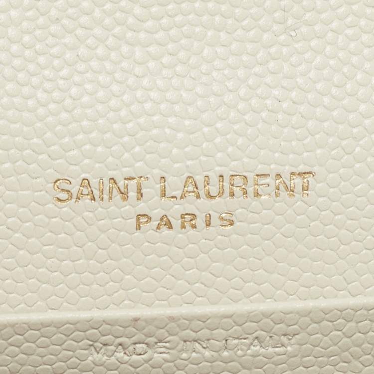 Pre Owned Saint Laurent White Mix Matelassé Leather Monogram Flap Chain Clutch