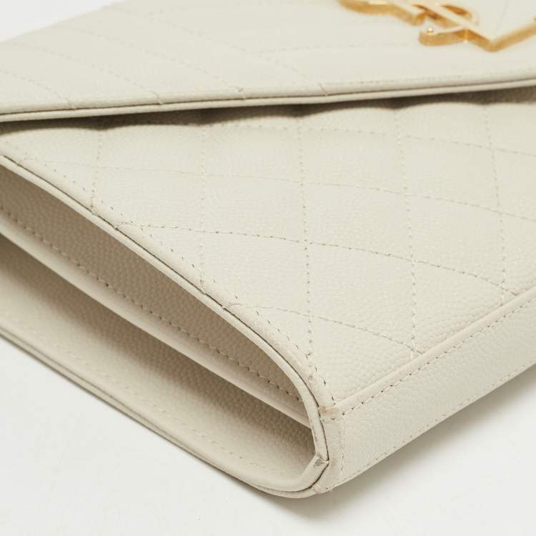 Pre Owned Saint Laurent White Mix Matelassé Leather Monogram Flap Chain Clutch