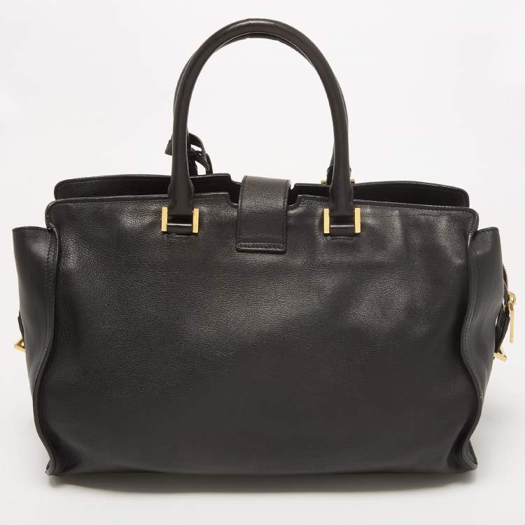 Pre Owned Saint Laurent Black Leather Medium Cabas Y-Ligne Tote