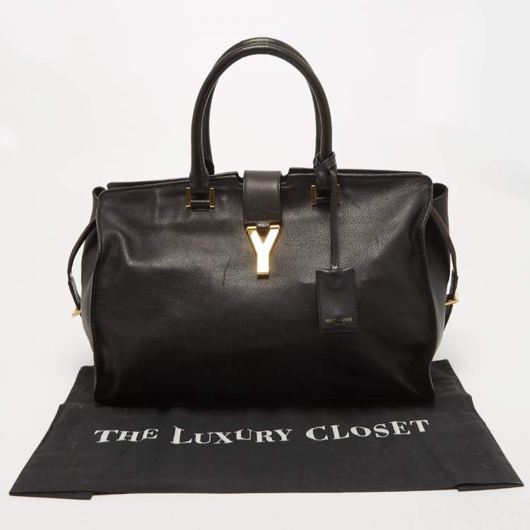 Pre Owned Saint Laurent Black Leather Medium Cabas Y-Ligne Tote