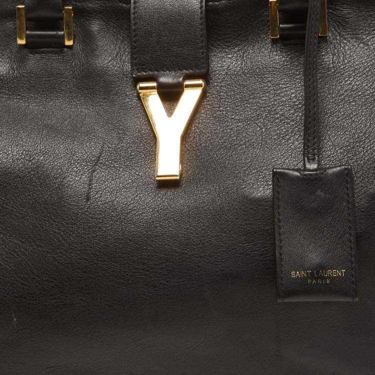 Pre Owned Saint Laurent Black Leather Medium Cabas Y-Ligne Tote