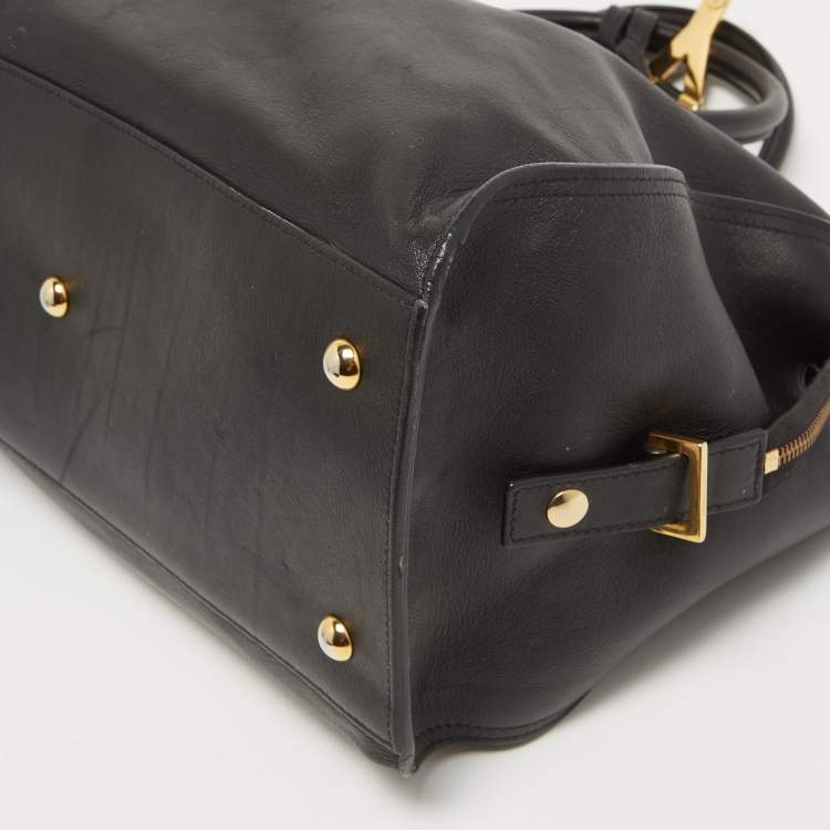Pre Owned Saint Laurent Black Leather Medium Cabas Y-Ligne Tote