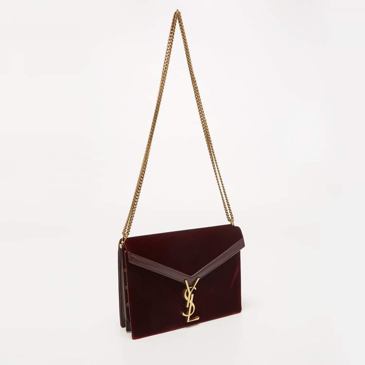 Pre Owned Saint Laurent Burgundy Velvet and Leather Medium Cassandra Bag