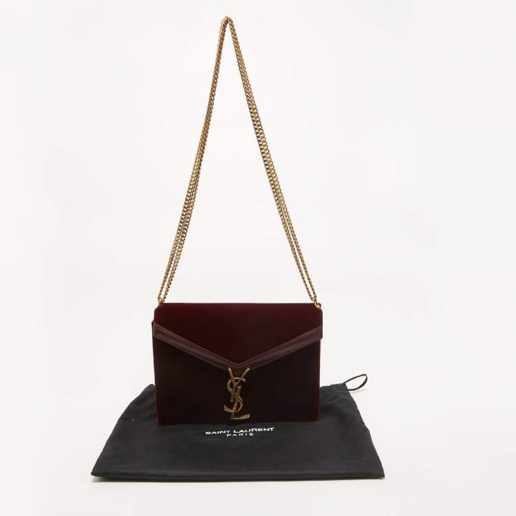 Pre Owned Saint Laurent Burgundy Velvet and Leather Medium Cassandra Bag