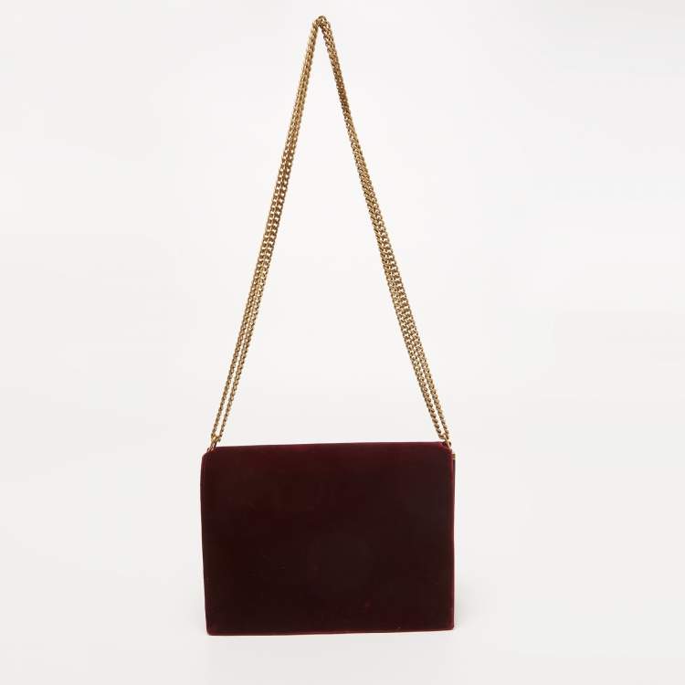 Pre Owned Saint Laurent Burgundy Velvet and Leather Medium Cassandra Bag