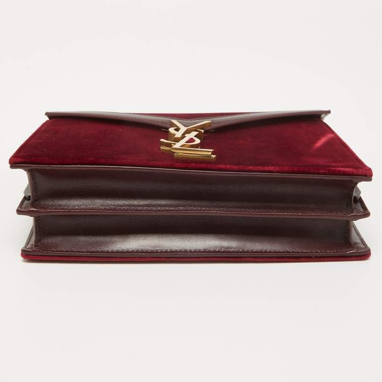 Pre Owned Saint Laurent Burgundy Velvet and Leather Medium Cassandra Bag