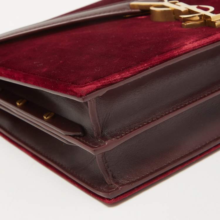 Pre Owned Saint Laurent Burgundy Velvet and Leather Medium Cassandra Bag
