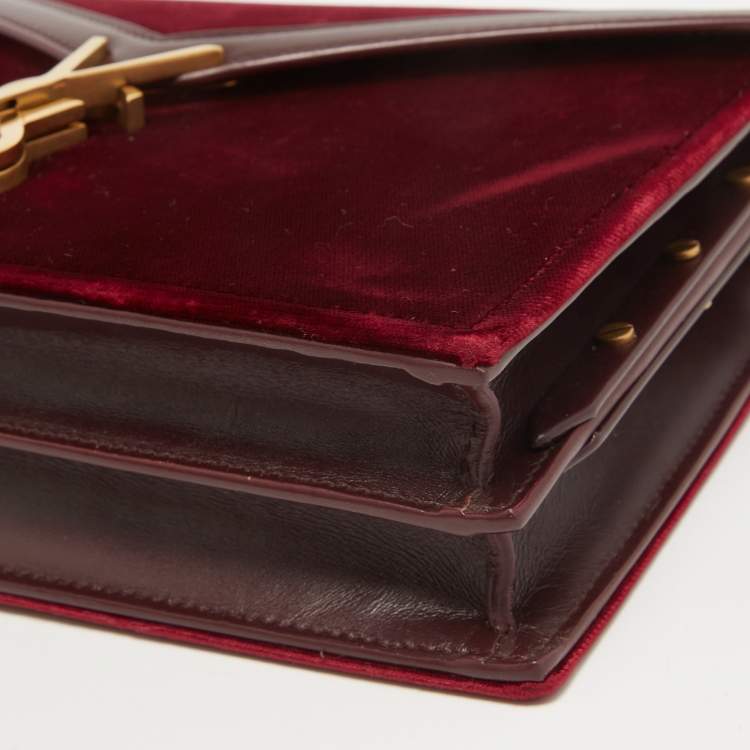 Pre Owned Saint Laurent Burgundy Velvet and Leather Medium Cassandra Bag
