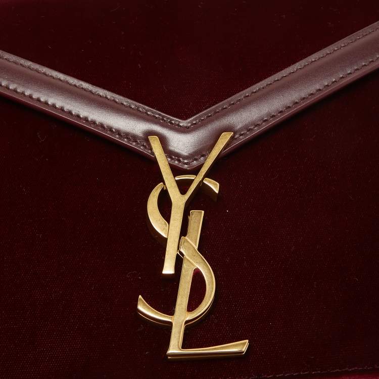 Pre Owned Saint Laurent Burgundy Velvet and Leather Medium Cassandra Bag