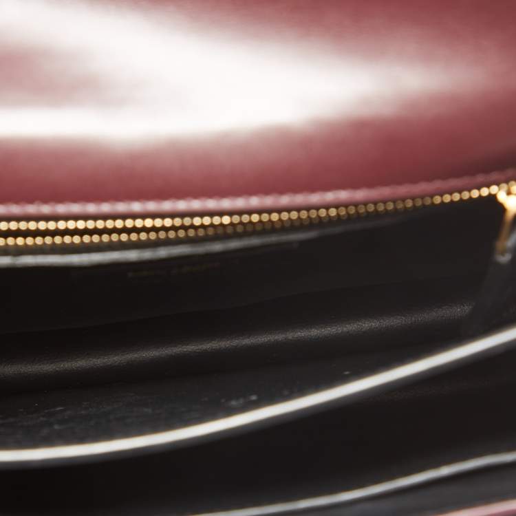 Pre Owned Saint Laurent Burgundy Velvet and Leather Medium Cassandra Bag