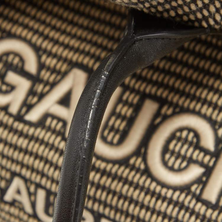 Pre Owned Saint Laurent Black/Beige Embroidered Canvas Rive Gauche Tote