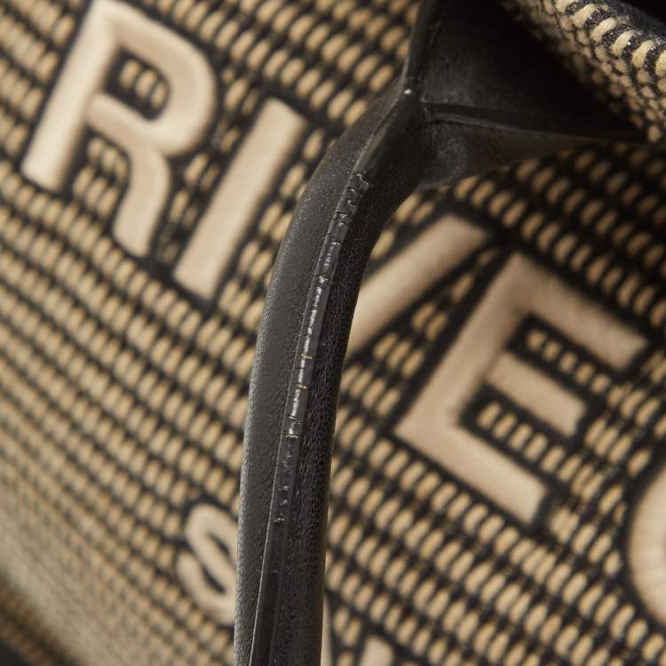 Pre Owned Saint Laurent Black/Beige Embroidered Canvas Rive Gauche Tote