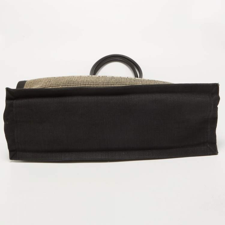 Pre Owned Saint Laurent Black/Beige Embroidered Canvas Rive Gauche Tote