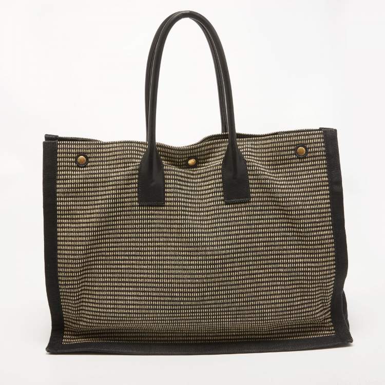 Pre Owned Saint Laurent Black/Beige Embroidered Canvas Rive Gauche Tote