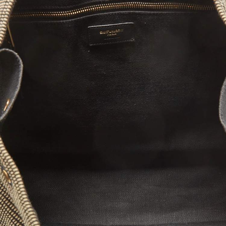Pre Owned Saint Laurent Black/Beige Embroidered Canvas Rive Gauche Tote