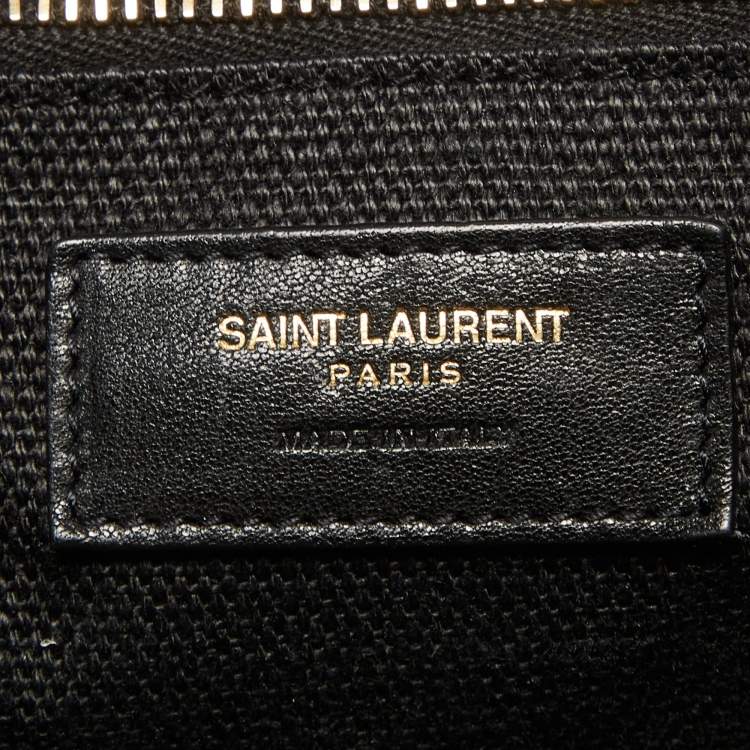 Pre Owned Saint Laurent Black/Beige Embroidered Canvas Rive Gauche Tote
