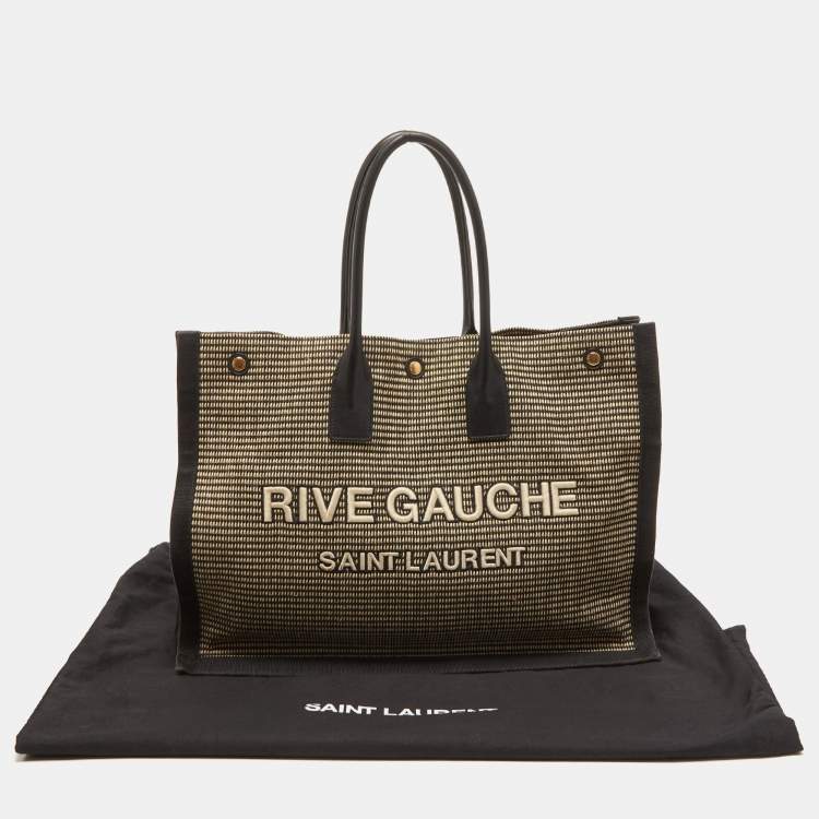 Pre Owned Saint Laurent Black/Beige Embroidered Canvas Rive Gauche Tote