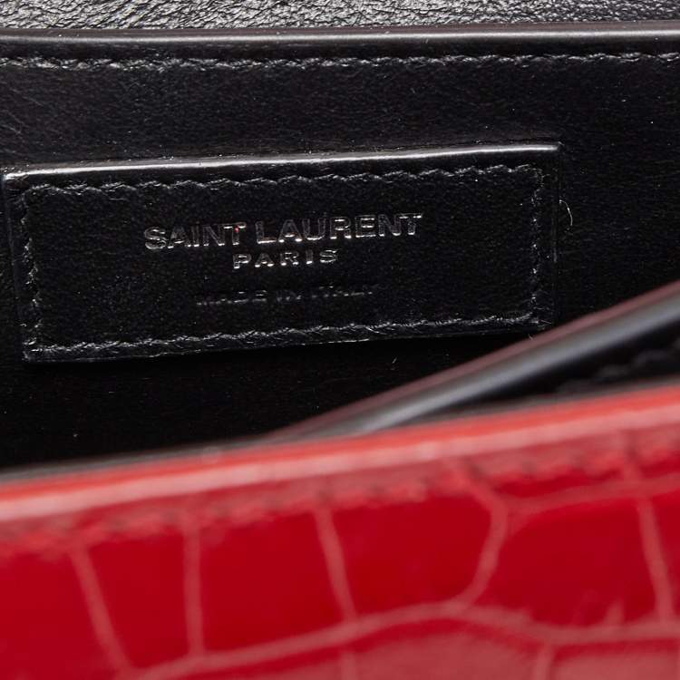 Pre Owned Saint Laurent Red Croc Embossed Leather Medium Cassandra Top Handle Bag