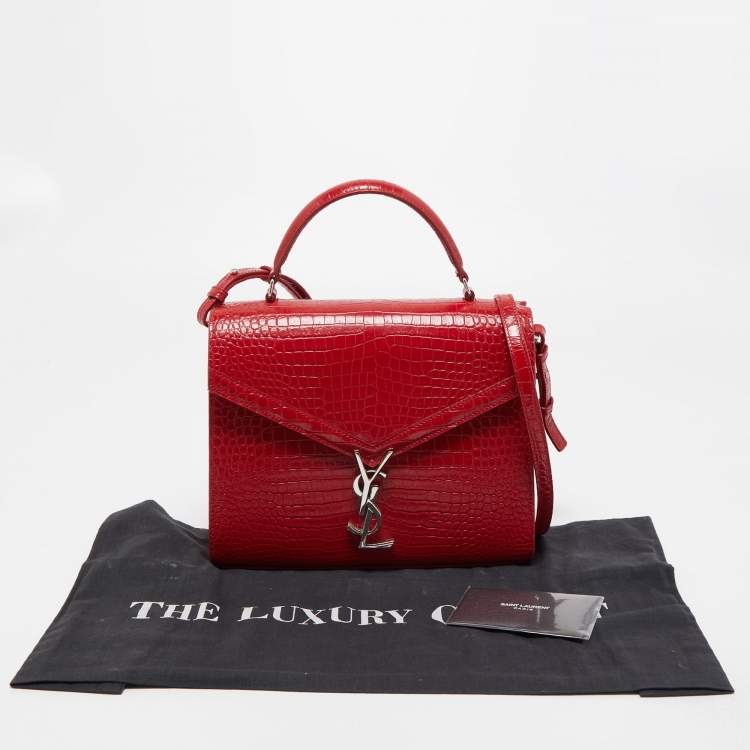 Pre Owned Saint Laurent Red Croc Embossed Leather Medium Cassandra Top Handle Bag