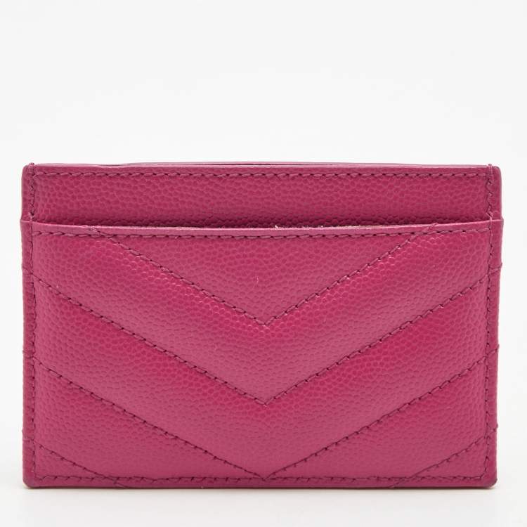 Pre Owned Saint Laurent Pink Matelassé Leather Cassandre Card Holder