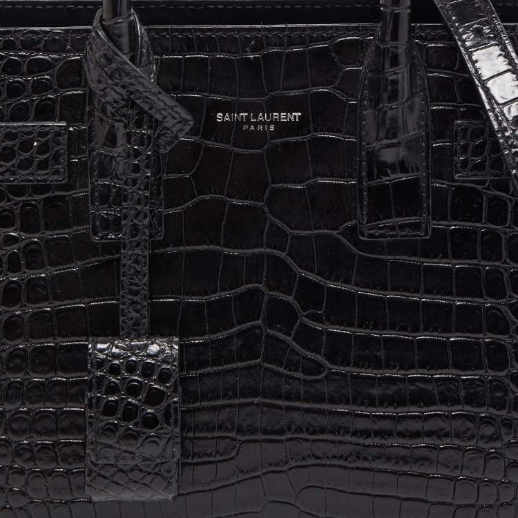 Pre Owned Saint Laurent Black Croc Embossed Leather Nano Classic Sac De Jour Tote
