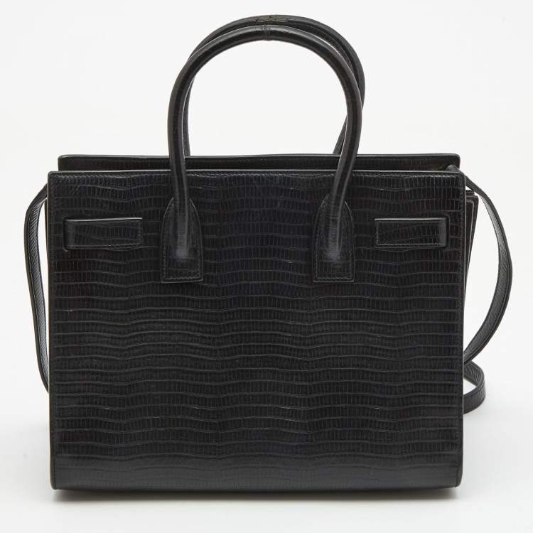 Pre Owned Saint Laurent Black Lizard Embossed Leather Baby Classic Sac De Jour Tote