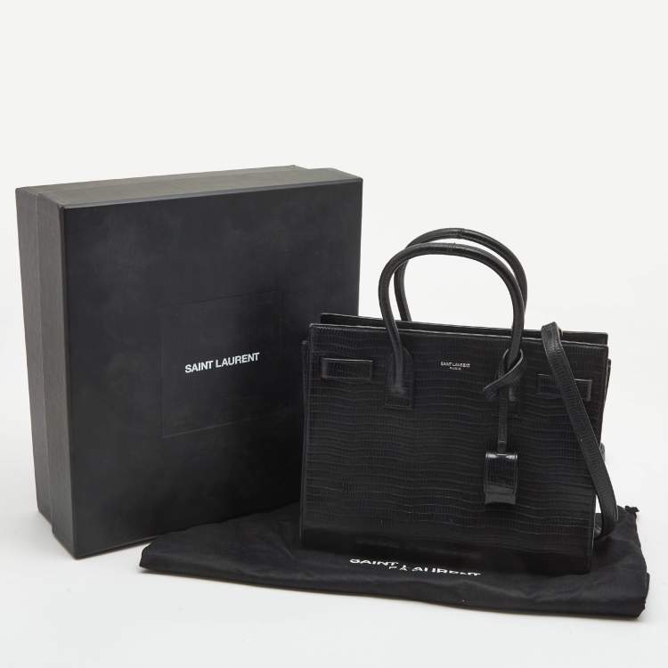 Pre Owned Saint Laurent Black Lizard Embossed Leather Baby Classic Sac De Jour Tote