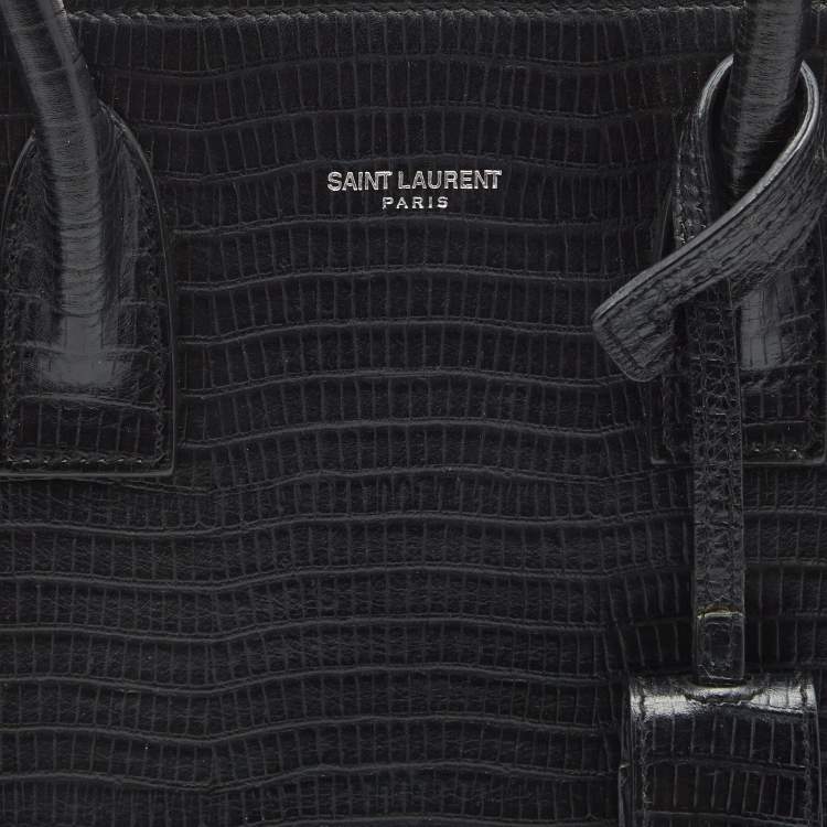 Pre Owned Saint Laurent Black Lizard Embossed Leather Baby Classic Sac De Jour Tote