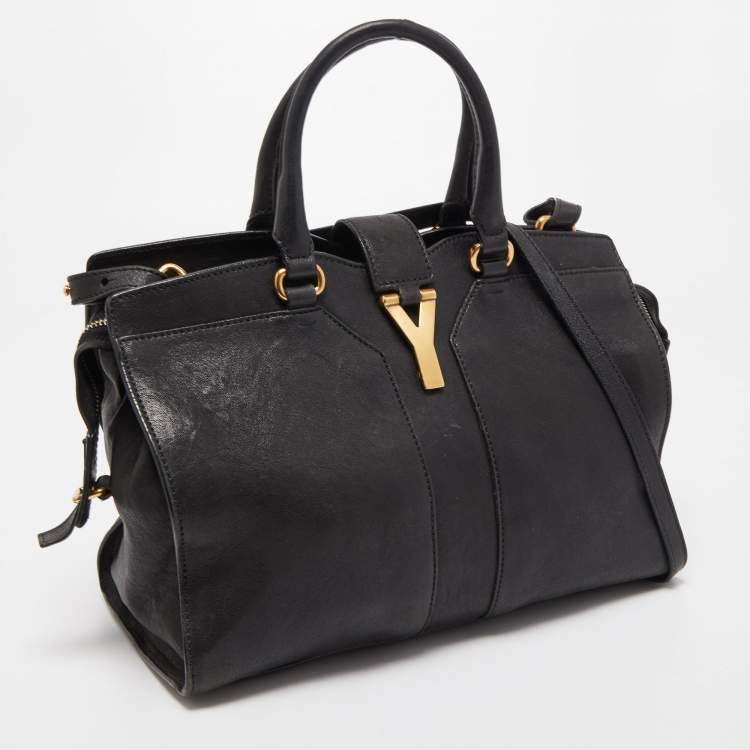 Pre Owned Saint Laurent Black Leather Small Monogram Cabas Tote