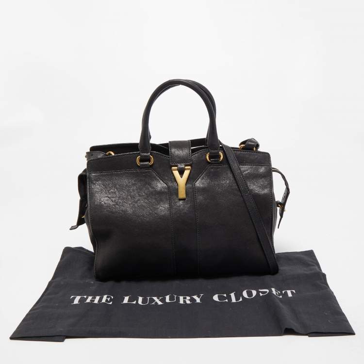 Pre Owned Saint Laurent Black Leather Small Monogram Cabas Tote